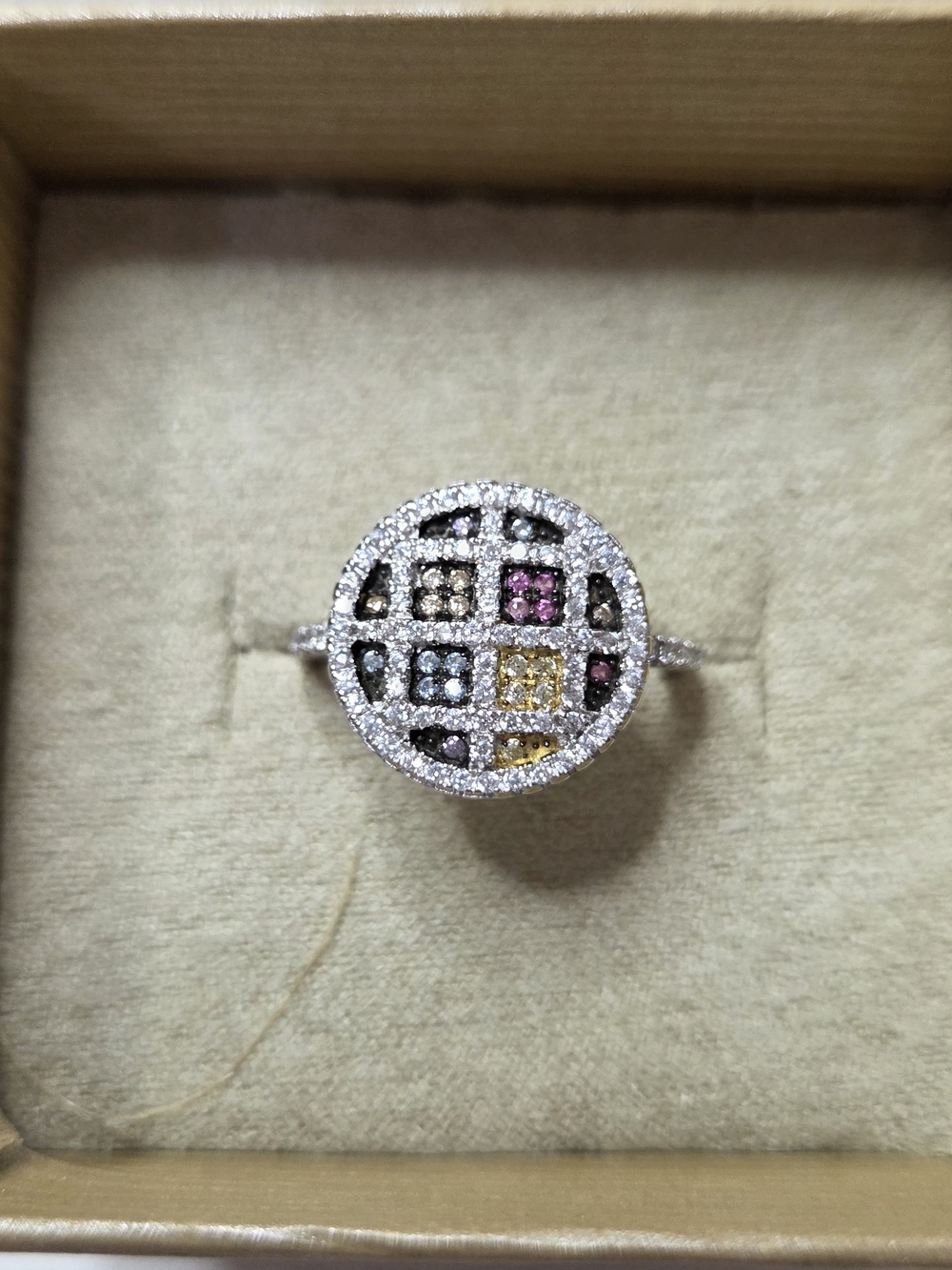 JTV Multi-Stone Pavé Circle Ring in Pink, Yellow, Blue and White